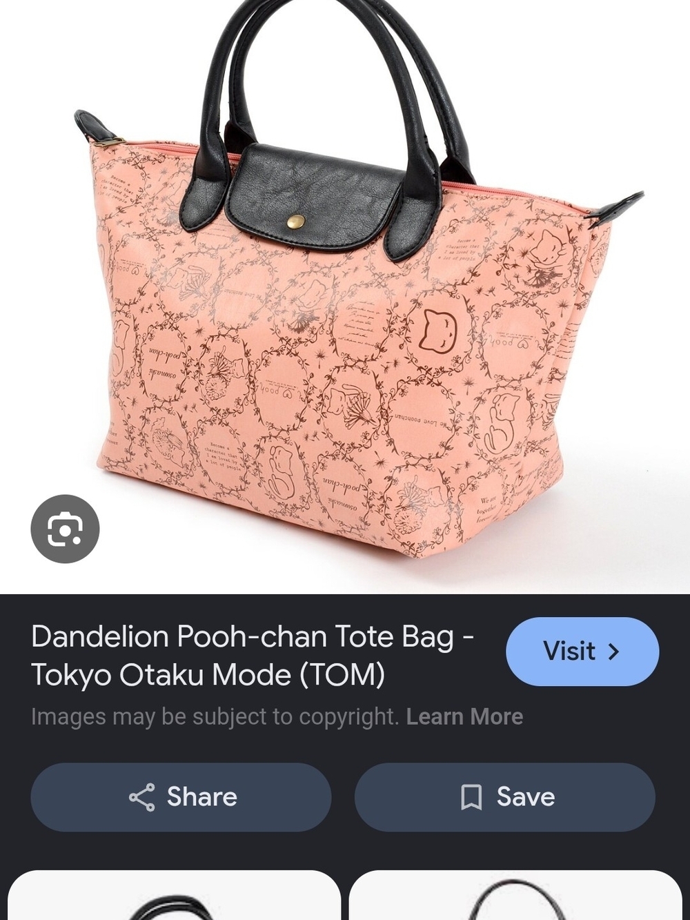 Tokyo Otaku Mode Love Pooh Pink Tote Bag with Black Trim